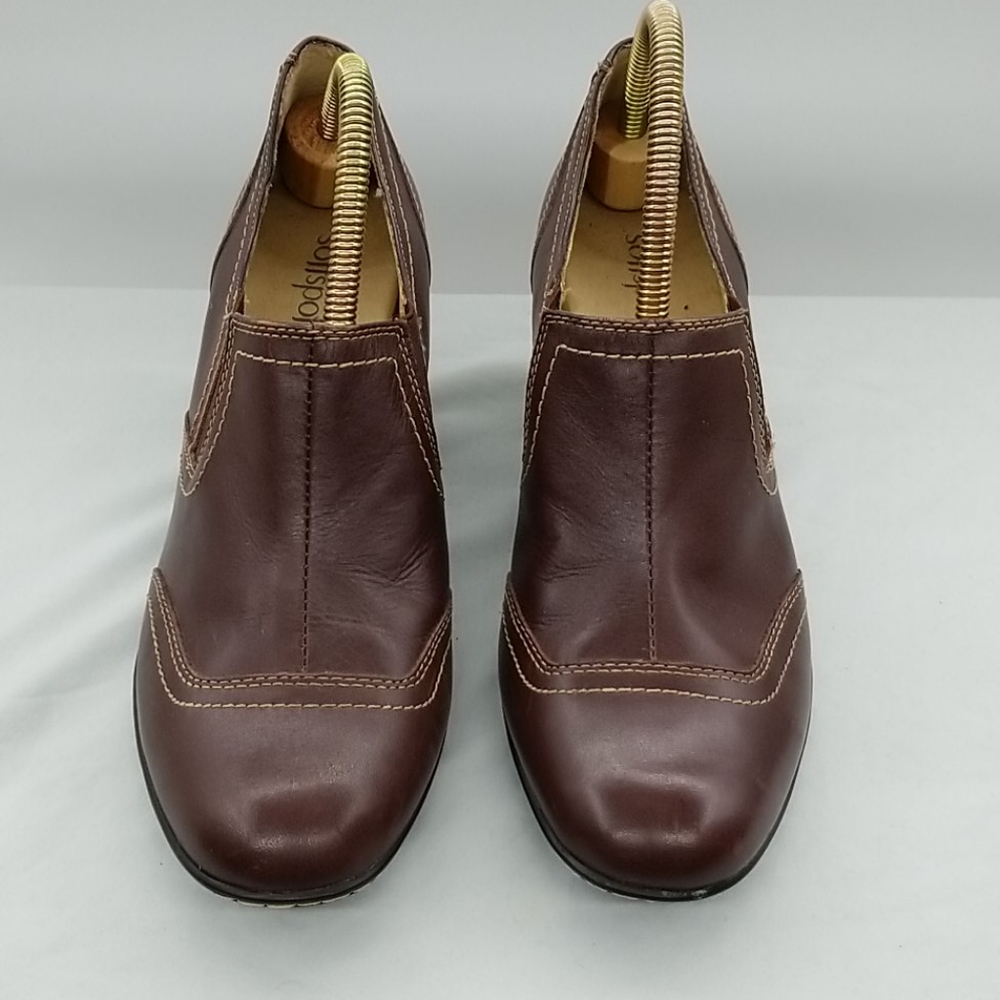 Brown Leather Slip-on Booties, 9.5